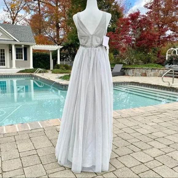 NWT Anthropologie Isabel Maxi Dress Sequins Embellished Wedding in Grey Fog - Picture 11 of 14